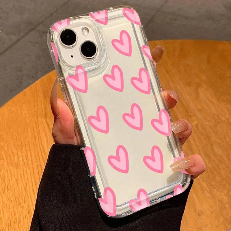 Heart Pink Clear Tpu Air Cushion Shockproof Phone Case For POCO X6 X3 X5 Mi 14 13T 12T 11T 13 12 Pro 11 Lite 5G NE Cover