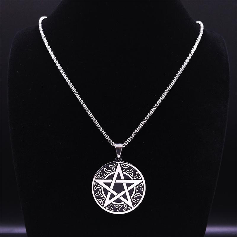 Колдовство пентаграмма символ узел Троицы ожерелье из нержавеющей стали для женщин и мужчин ожерелья Викка ювелирные изделия