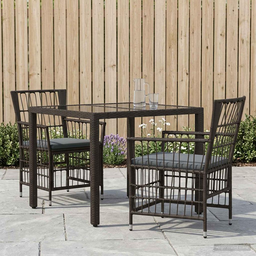 Outdoor Dining Set 3 pcs Black Poly Rattan
