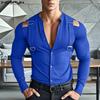 Men's Cutout Long Sleeve Strap Patchwork Buttons Casual T-shirts Tops Undershirts