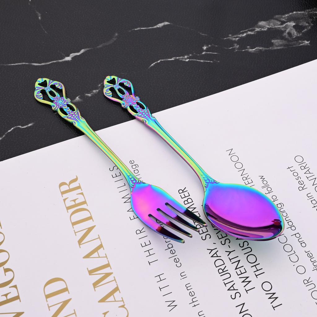 6 шт./24 шт., набор столовых приборов Rainbow Western, набор столовых приборов из нержавеющей стали, нож, вилка, кофейная ложка, набор посуды с роскошной стойкой для хранения