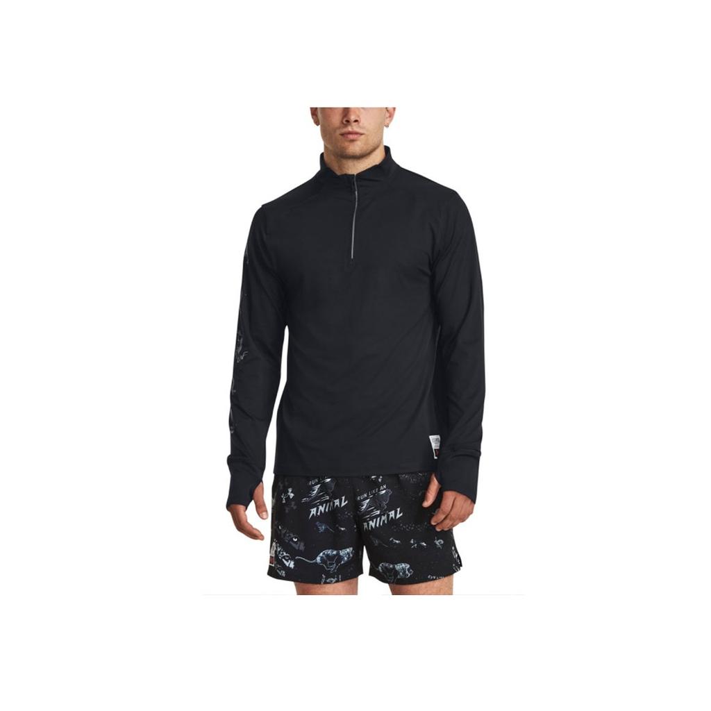 Under Armour Футболка с длинным рукавом Run LAA Letter Pattern Print 1/4 Zip Running, мужская, черная 1379305-001
