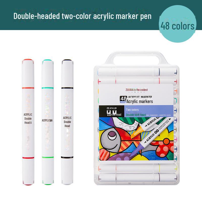 Student Dual-Head Double Color Acrylic Markers - 36/48/60/72 Colors, Triangle Barrel