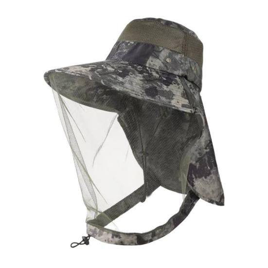 Outdoor Hat with Removable Mosquito Mesh Shawl Design Wide Brim UV Protection Climbing Hat Waterproof Fabric Foldable Hat
