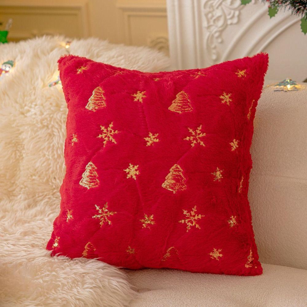 Sequin Christmas Plush Pillowcase Snowflake Cushion Cover Home Decor Throw Pillowcover Sofa/Bed