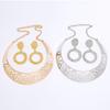 Solid Fashion Color Hollow Design Women Metal Necklace Collar Round Earring Set