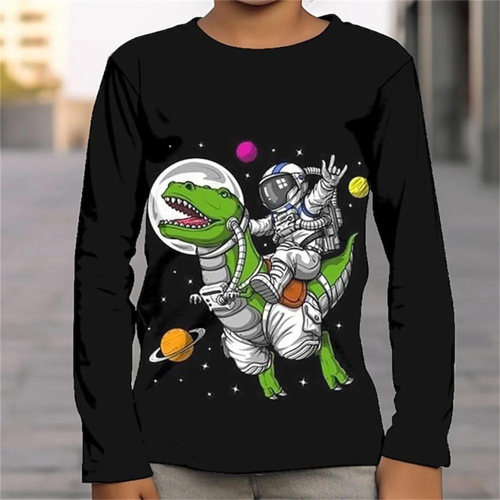 Футболка для мальчика 2023 года, детская одежда, 3D-принт с изображением динозавра, масляная живопись, цельный комплект, футболка с длинным рукавом для мальчика, футболка на Хэллоуин