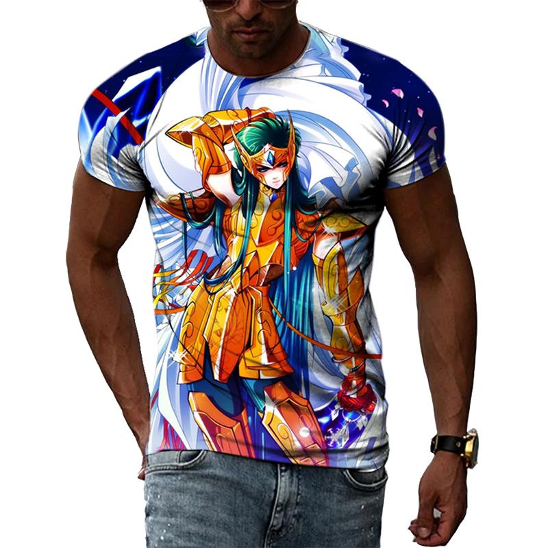 Золотая тема аниме Saint Seiya Крутая 3D-печать фотографий Эстетическая личность Мужская и женская футболка с круглым вырезом и короткими рукавами