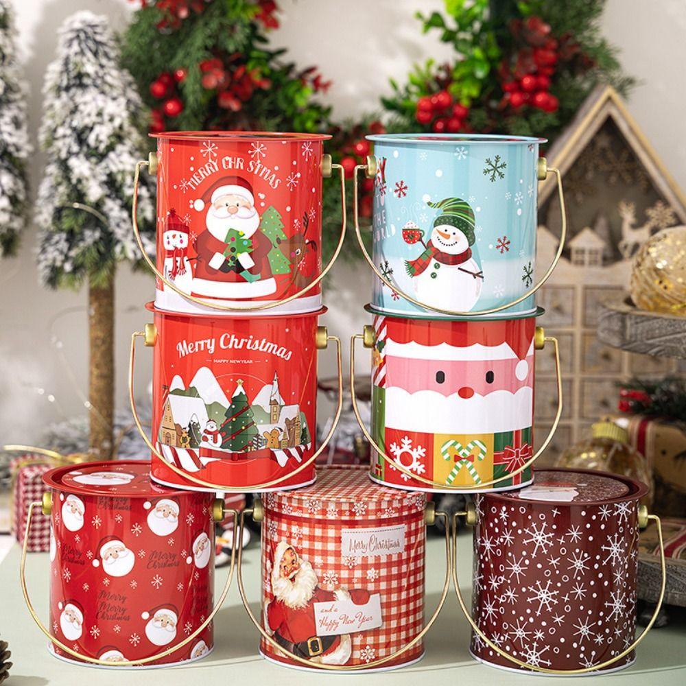 Santa Claus Christmas Candy Box Snowman Cookies Biscuit Case Xmas Candy Bucket New Year