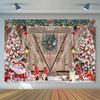 Christmas Party Backdrop Wooden Door Christmas Tree Snowflake Snow Scene Kids Portrait Photography Background Photo Studio Props