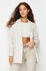 Women's Fashion Blazer Jacket Coat Lapel Long White Oversize Lined Woven Blazer Jacket