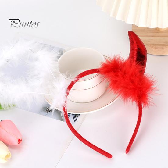 Devil Horn Decor Headband Plush Fabric Handmade Lightweight Elastic Design Hair Hoop Cosplay Parties Halloween Accessories