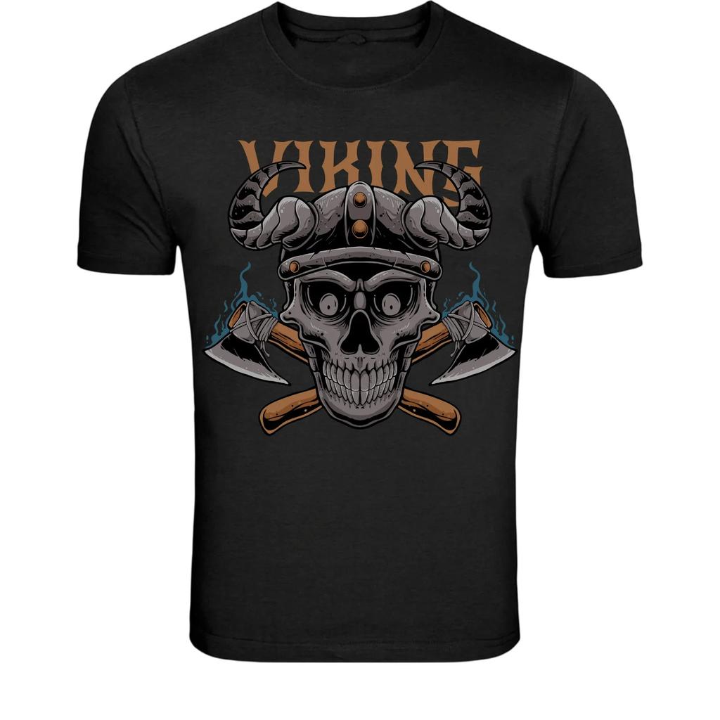Футболка с изображением черепа викинга-воина - Графическая футболка с шлемом и топором викингов