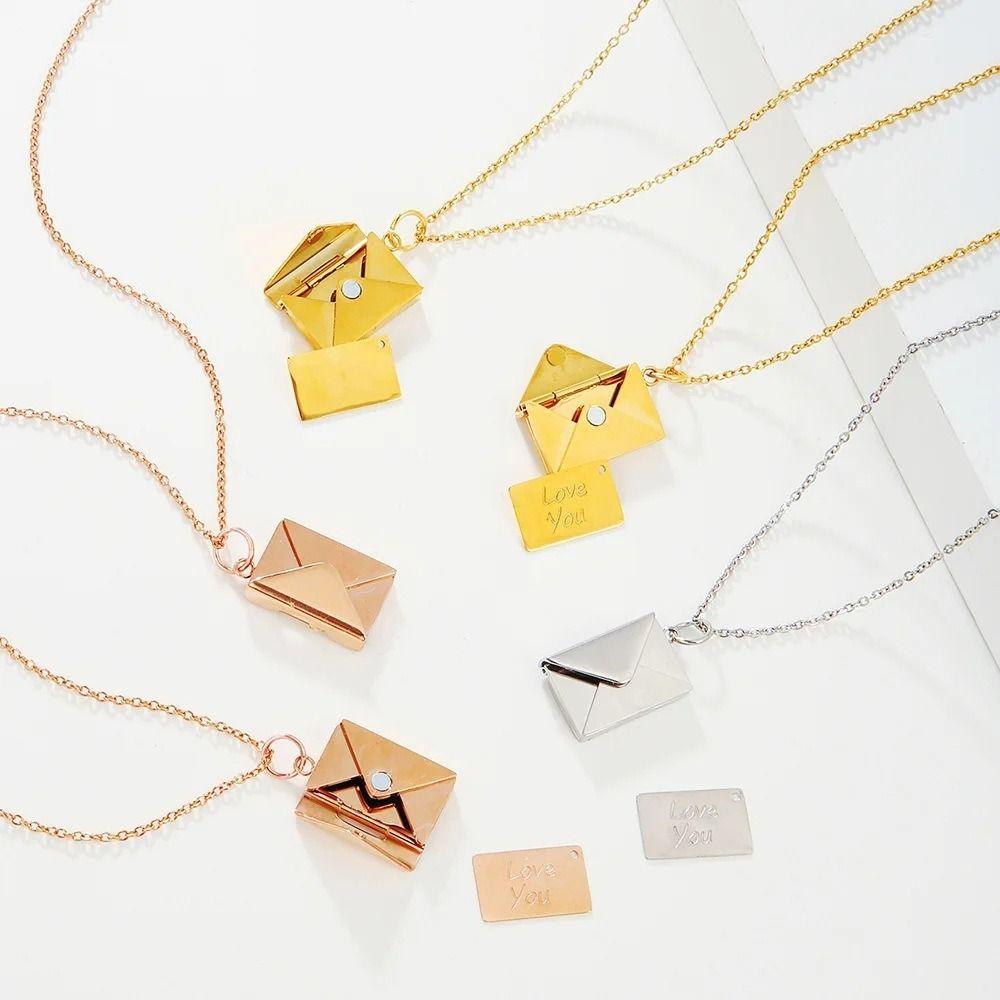 Heart Envelope Necklace Openable Lovers Choker Necklace Simple Pendant Sweater Chain Girls
