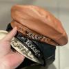 2023 New Women Pu Leather Winter Hat Chain Barette Hat Painter Berets Caps for Ladies Girls Hats Trendy Hat Elegant Beret