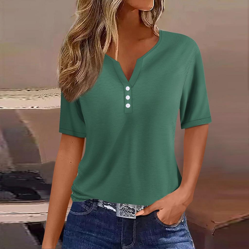 Women's T Shirt Tee Print Button Short Sleeve Daily Weekend Fashion Basic V- Neck Regular Top