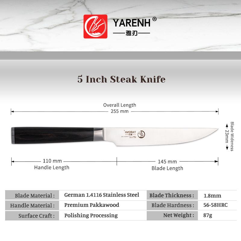 YARENH Steak Knives Premium Straight-Edge Ultra-Sharp Germany 1.4116 Stainless Steel Steak Knife Set Dinner Knives Cutlery Set Gift Set