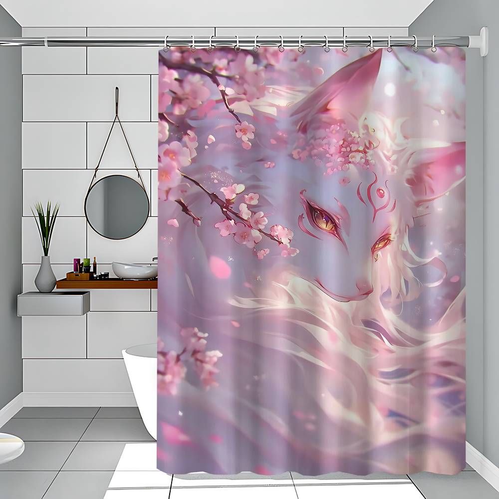 Фэнтези Мистическая Сакура Девятихвостый Лис 1 шт. Принтованная Шторка для Душа Водонепроницаемая Моющаяся с 12 Крючками Ванная Душ Домашнее Использование