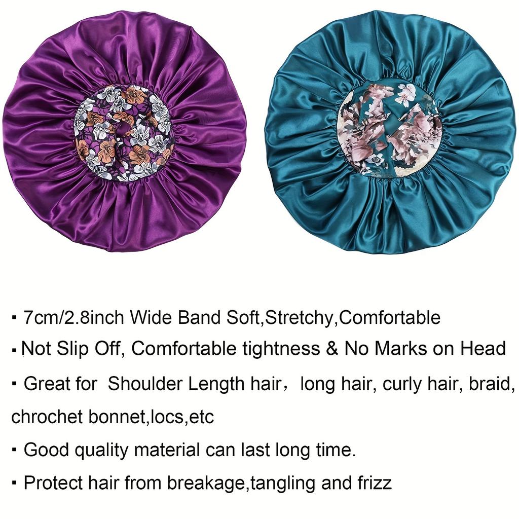 1PCS Satin Hair Bonnet For Women Elastic Wide Band Sleep Cap Silkly Satin Cap For Braid Curly Natural Straight Hair - Bathroom Accessories