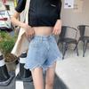 Удобные узкие модные и универсальные черные джинсовые шорты с высокой талией, женские тонкие свободные широкие брюки с необработанным краем, летние