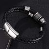 New Punk Jewelry Men Braided Genuine Leather Bracelet For Men Stainless Steel Clasp Double Layer Bangles