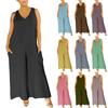 Wide Leg Overalls Soild Color Casual Sleeveless Strappy With Pockets Jumpsuit Compound Long Pants Jumpsuit For Women