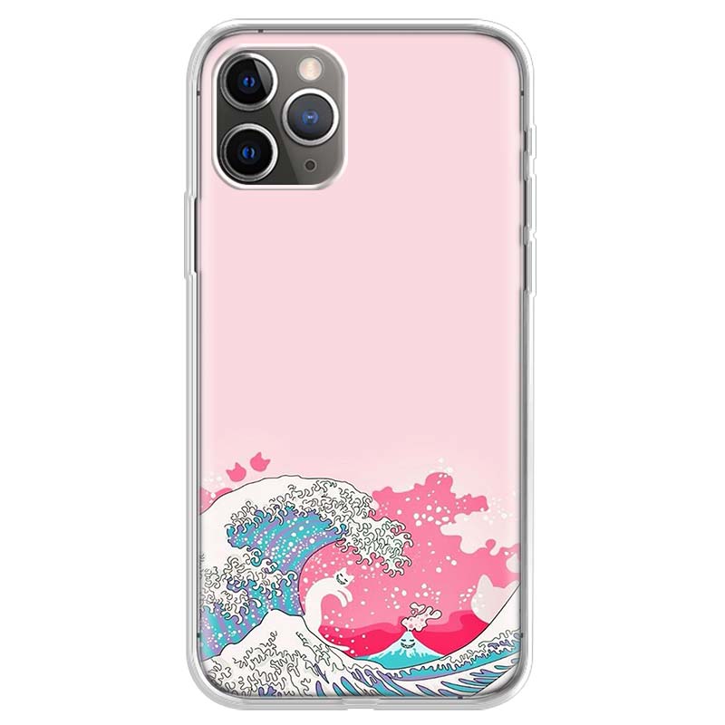 Japanese wave art Phone Case For iPhone 17 Air 11 13 Mini 14 15 Plus 16 12 Pro Max 16E SE 7 8 Pattern Soft TPU Back Cover 17 Ai