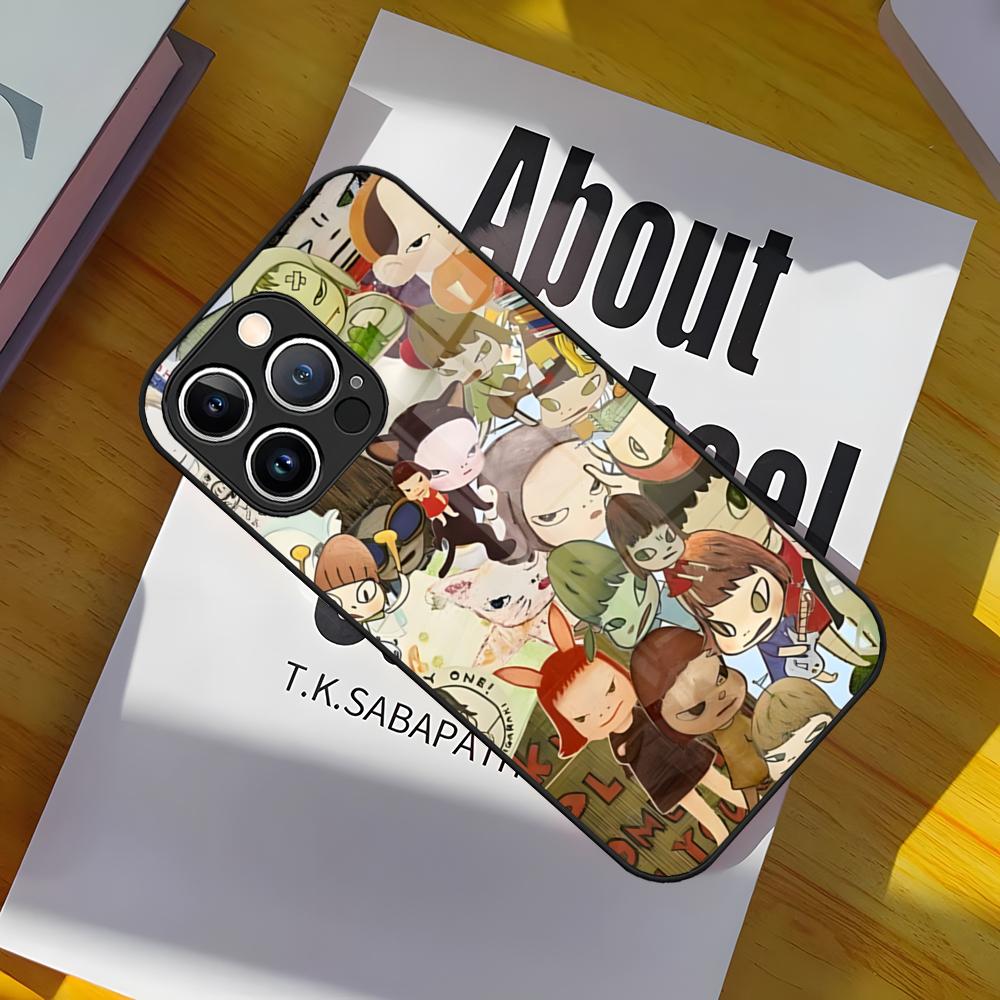 Cartoon Yoshitomo Nara Phone Case Glass Cover For IPhone 17 15 Pro Max 14 Pro 16 12 11 13 Mini X XR XS 8 7 Plus SE