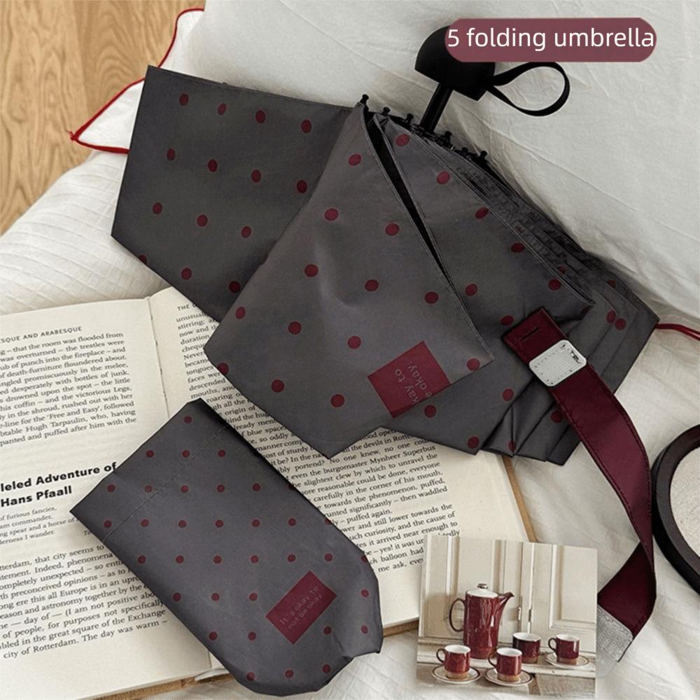 UV Protection Folding Sun Umbrella U-Shaped Handle Portable Parasol Polka Dot Umbrella Daily Use