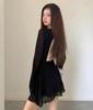 Летнее черное платье с открытой спиной, женское элегантное мини-платье с открытой спиной и длинными рукавами на шнуровке в стиле пэчворк, вечерние