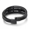 Men's Black Leather Bracelet Braided Silver Cross Surgical Steel