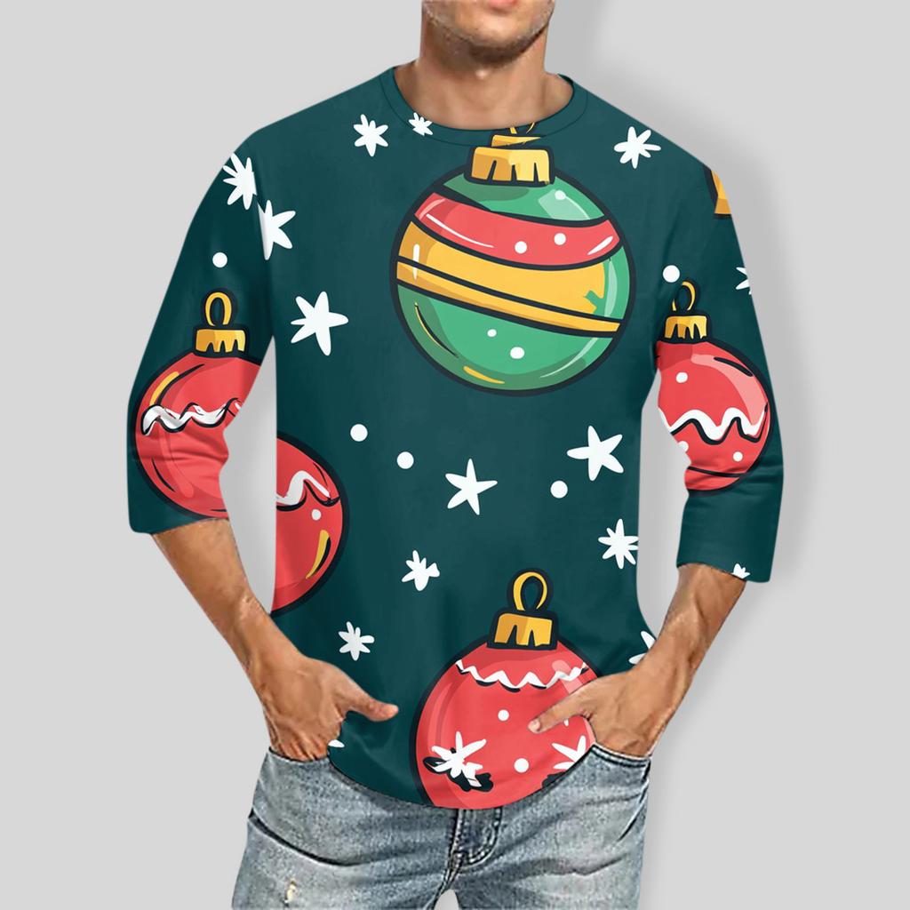 Men'S Round Neck Three-Quarters Sleeve Top Casual Fashion T-Shirt