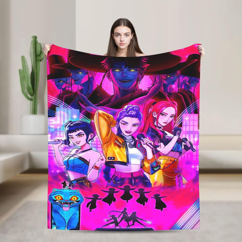 K-KPop Demons Hunters Blanket Soft Fluffy Plush Throw Blanket For Children Living Room Flannel Bedspread Bed Cover