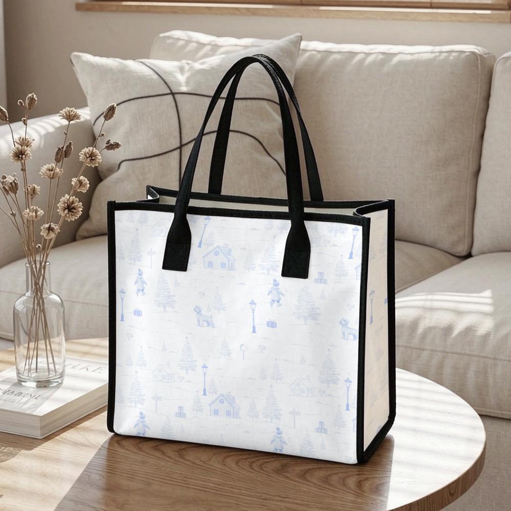 Cute Winter Pattern Canvas Tote Bag Fashion Daily Use Shoulder Bag