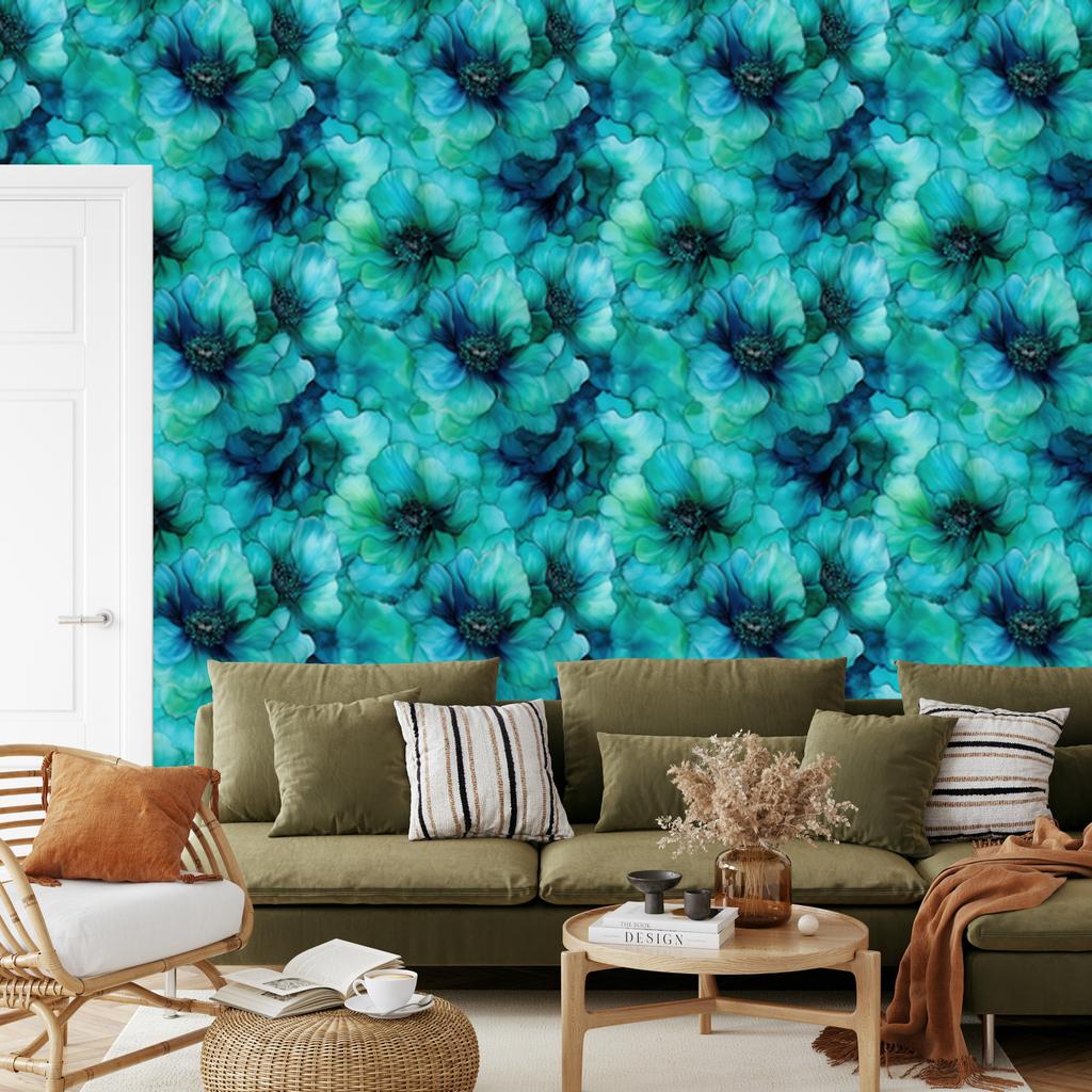 Wallpaper Ink Turquoise and Sea, Harmonious Arrangement 50x1000
