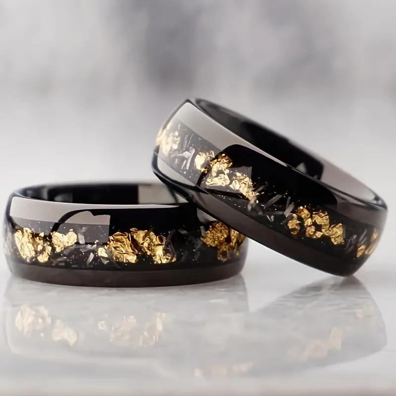Модные мужские кольца из нержавеющей стали 8 мм с инкрустацией метеоритом и раковиной абалона для мужчин и женщин, свадебные обручальные кольца, ювелирный подарок