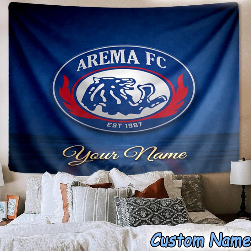 Custom Name Arema Blue Flame Crest Logo Printed Tapestry, for Bedroom,Livingroom, dormitory, Large Wall Decor, Fabric Decor Fan Birthday Gifts