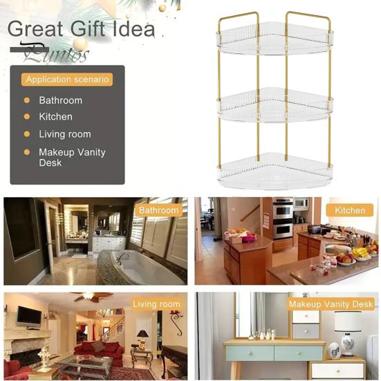 Угловой органайзер для ванной комнаты, стойка для хранения, простая сборка, большая вместимость, 3-уровневый органайзер для духов в ванной, держатель для косметики на столешнице