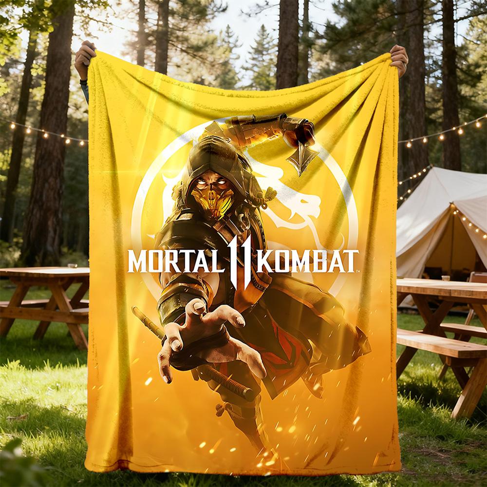 1 шт. Mortal Kombat, Скорпион, Наружное одеяло, Легкий фланель, Мягкое и теплое, Всесезонное, Для улицы, Кемпинга, Гостиной, Офиса, L1106025
