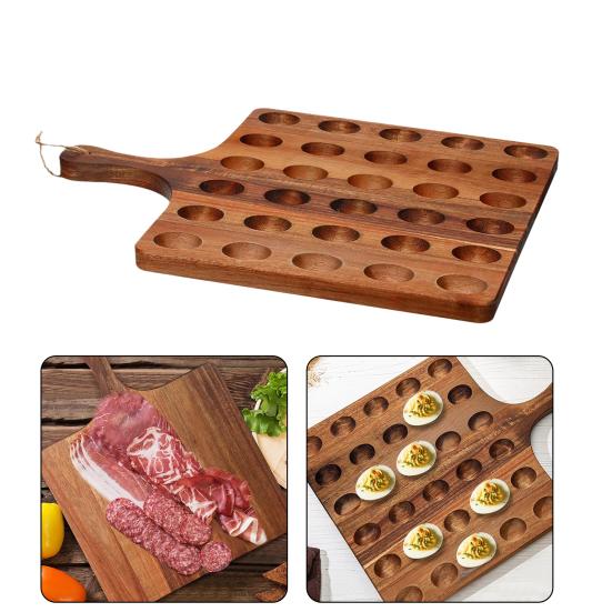 Деревянный лоток для яиц с веревочной ручкой, двусторонний держатель для яиц для кухни, подставка для яиц на 30 отверстий для вечеринок в холодильнике, сервировочное блюдо из акации для