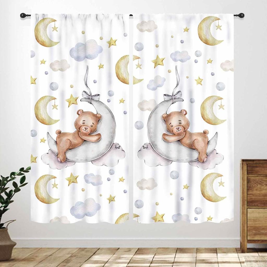 Blue Curtains Kids Room Cartoon Underwater Animals Sharks Turtles Nature Marine Plants Window Drapery Treatments Curtain Polyester Washable Children's