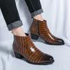 Классические коричневые мужские туфли с острыми молниями на высоком каблуке для мужчин, кожаные роскошные мужские туфли с высоким верхом, Botas Para Hombre