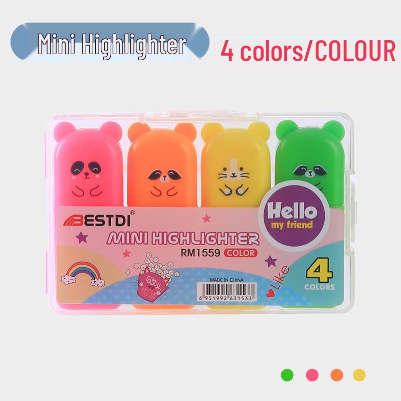 Cartoon Fluorescent Highlight Marker Pen - Student Special, Soft Tip, Eye-Friendly Graffiti & Painting.