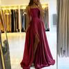 LYRIA Бордовое атласное пляжное макси платье для женщин на Рождество, сексуальное, с боковым разрезом, регулируемыми бретелями, вечернее платье для выпускного, дешевые платья для подружек невесты