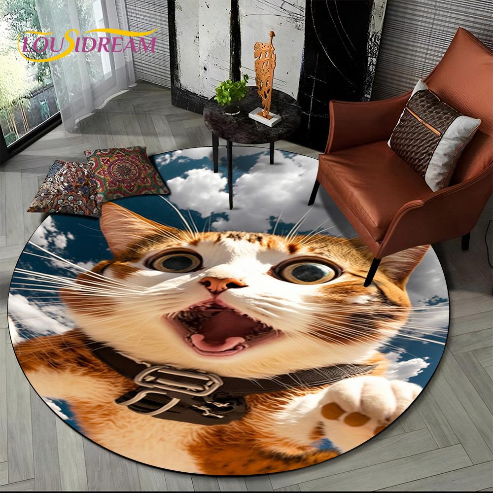 3D персидский кот, милый трехцветный кот, рэгдолл мультяшный круглый ковер для гостиной, спальни, детской игровой комнаты, коврик для зоны питомца, противоскользящий