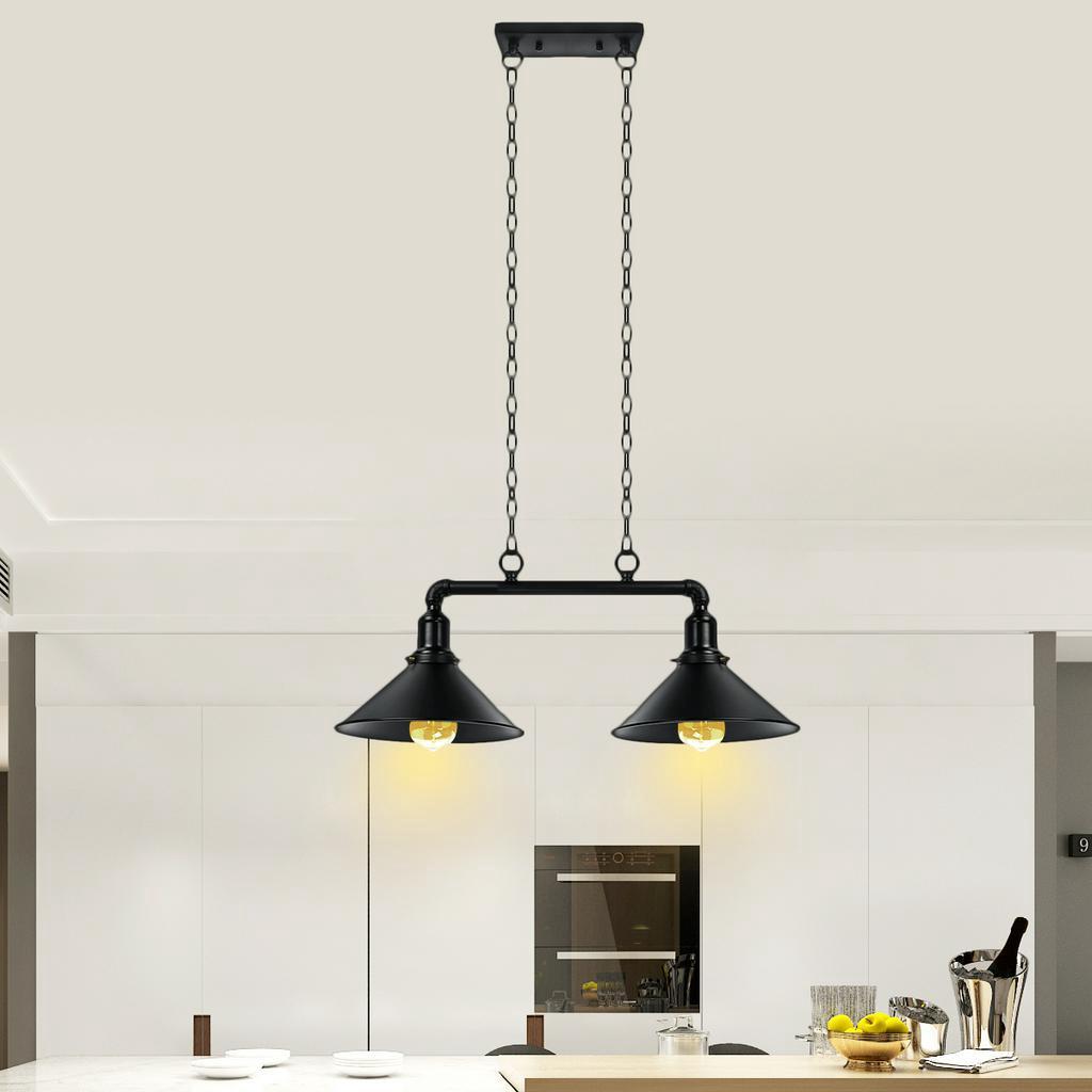 Industrial Vintage Black Metal Pipe 2 Scone Cup Lamp Ceiling Pendant Fixture
