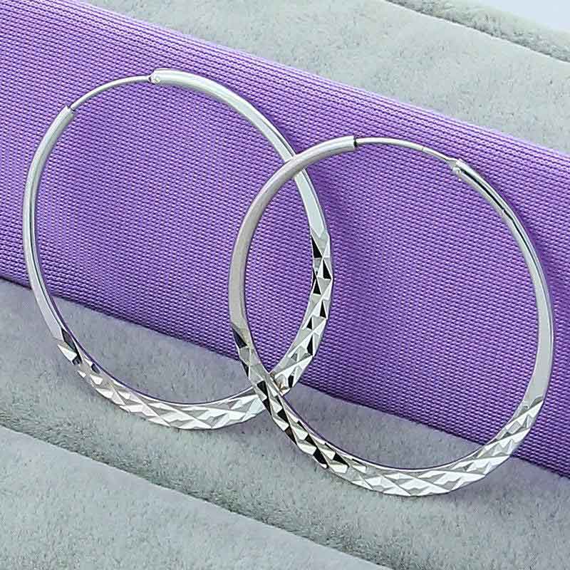 40/45/50mm Round Circle Hoop Earrings 925 Sterling Silver Charming Jewelry