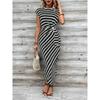 Женские летние темпераментные элегантные платья с завязками на талии в полоску с круглым вырезом и короткими рукавами
