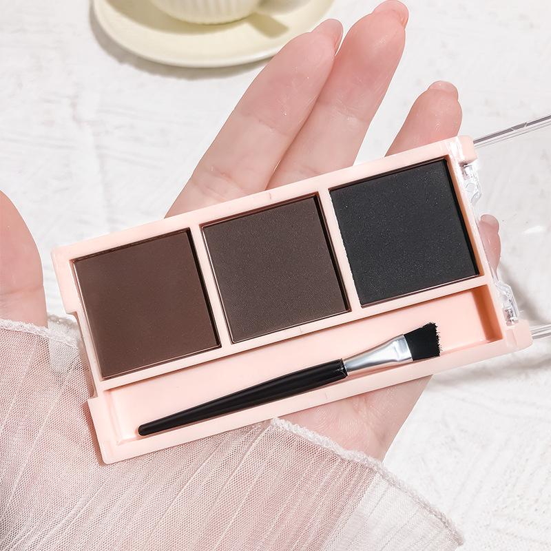 Набор пудры для бровей 3-Color Brow Powder Set с кисточкой — стойкий, устойчивый к цвету, универсальный набор для контурного макияжа для естественного, трехмерного эффекта.