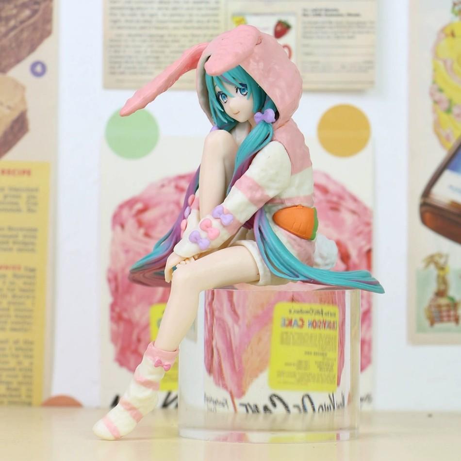 14СМ НОВАЯ Аниме ХАТСUNE MIKU Фигурка Стопор для лапши Фигурка Пижама с ушками кролика Модель Игрушка Кукла Фигурка для коллекции Подарок ПВХ